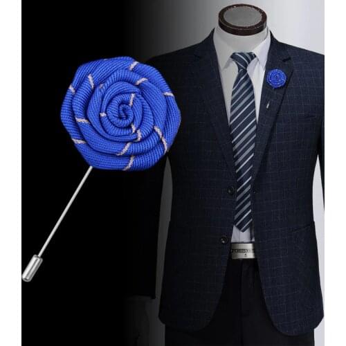 High-grade Korean Mens Brooches Handmade Fabric Rose Flower Long Brooch Collar Lapel Pin Suit Shirt Gifts for Men Accessories