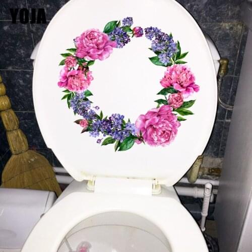 YOJA 23.7CM×22.7CM Delicate Peony Wreath Bathroom Toilet Decoration Decals Home Wall Stickers T1-2566