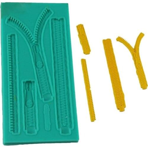 Green Zipper Shape Silicone Mould Mold Cake Baking Decoration Fondant Tool Kitchen Sugar Paste DIY