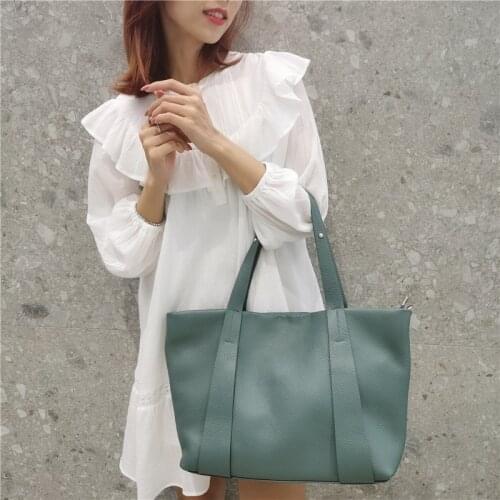 2020 New Simple Design Luxury Big Handbag Soft Real Leather Women Tote Bag Solid Color Lady Shopping Bag High Quality Travel Bag