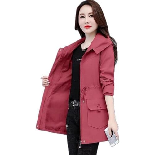 Womens Windbreakers Coats Mid Long Hooded Zipper Ladies Coat 2021 New Spring Autumn Jacket Elegant Loose All-Match Blouse R242