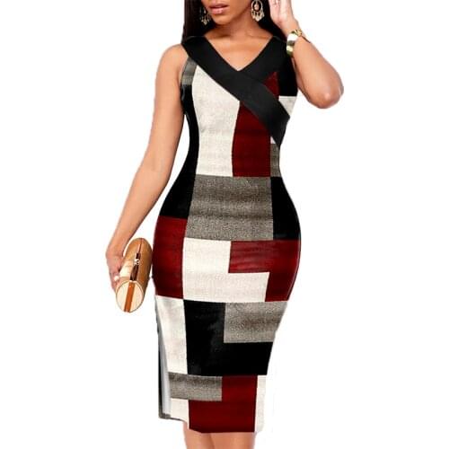 Dresses for Women Polka Dot Printing Knee-Length Bodycon Dress Fashion V-Neck Three Quarter Sleeves Dress Sexy Party Dress