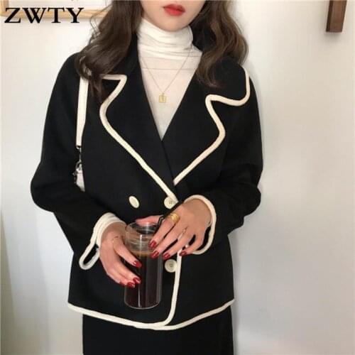 ZZWTY Fashion pring Autumn Women Exquisite Stitching Lapel Long-Sleeved Loose-age Double-Breasted Jacket Women Suit Blazers