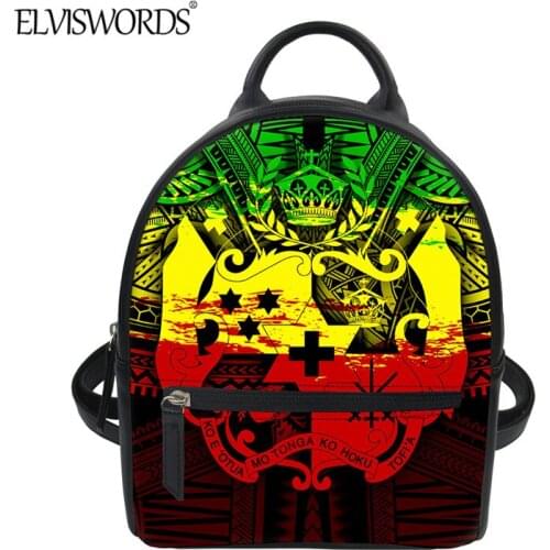 ELVISWORDS Color Tonga Tribal Design Women Mini PU Backpack Reggae Gradient Travel Pack Durable Leather Material mochila mujer