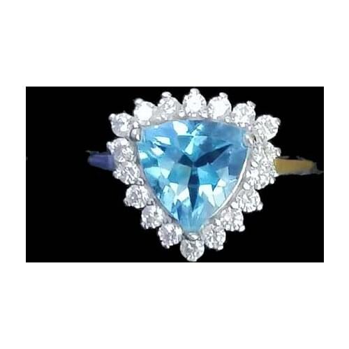 High-Quality Blue Topaz Gemstone Triangle Ring S925 Silver Charming Fine Fashion Jewelry for Women Free Shipping Hot Sale