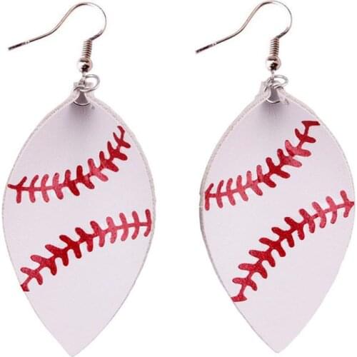 ZWPON 2020 New Arrival Sport Baseball PU Leather Leaf Earrings for Women Fashion Feather Leather Softball Earrings Wholesale
