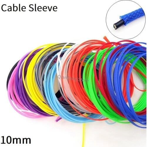 1M 10mm Braided Cable Sleeve PET Expandable Insulated Nylon Colorful High Density Tight Sheath Protector Line Harness Wire Wrap