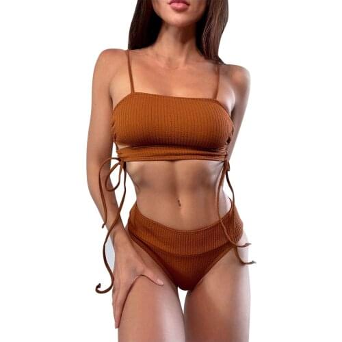 1 Pcs Popular Ladies Summer Creative Solid Color Beach Swimsuit Split Push-Up Sexy Pool Party Bikini Two-Piece Sets biquini