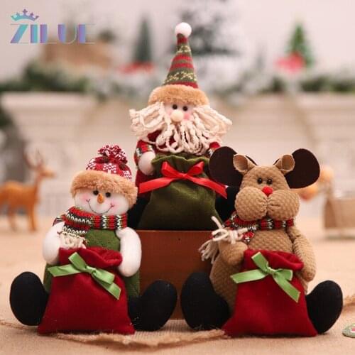 Zilue 1Pcs Christmas Gift Bag Santa Snowman Deer Candy Bag Premium Christmas Cloth Christmas Home Party Festival Decoration