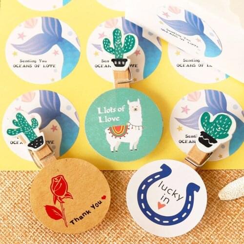 108pcs Paper Gift Stickers Seal Labels Mermaid Llama Thank You Paper Sticker Wedding Decoration Scrapbooking Handmade Stickers