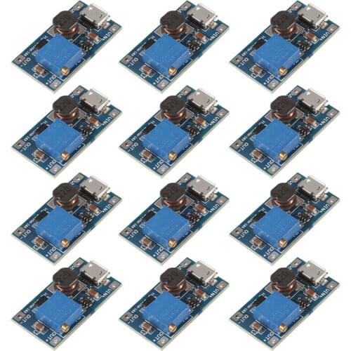 12pcs Boost Converter MT3608 DC-DC 2V-24V to 5V-28V 2A Micro USB DC Voltage Regulator Step Up Power Supply Module for Ardunio