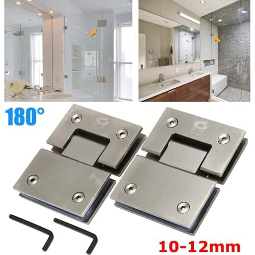 2Pcs Stainless Steel 180° Frameless Glass to Glass Shower Door Hinge Bracket