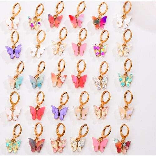2021 New Fashion Design Multicolor Acrylic Butterfly Womens Earrings Bohemian Angel Wings Cute Earrings Gift Girls Wholesale