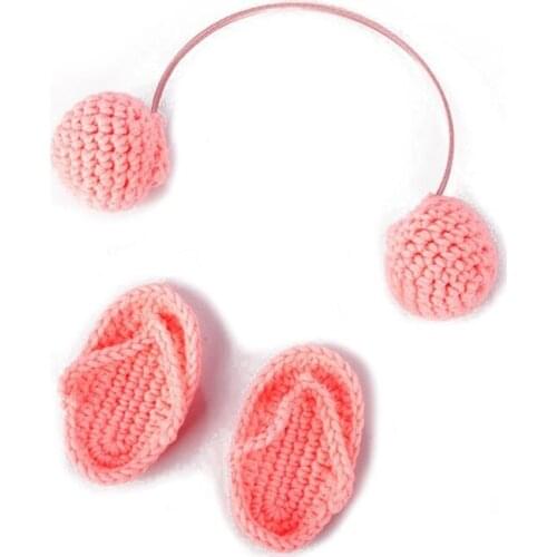 23GD NewBorn Photography Props Hand Crochet Baby Slippers +Headset Set Baby Photo Props Shoes Photography Accessories