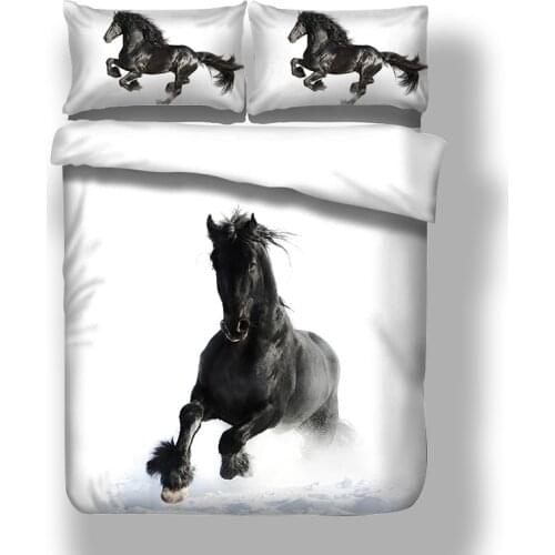 3D Bed Linen White Twin Queen King Duvet Cover Set Black Horse Twin Full Nordic Bedding Set For Adult Child Kids Home Bedclothes