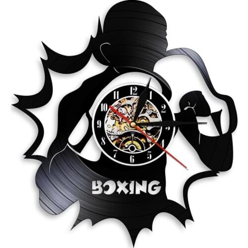 Boxing Wall Art Vinyl Record Wall Clock Sports Room Decor Fighting Modern Design Silent Wall Watch Pugilist Vintage Boxers Gift
