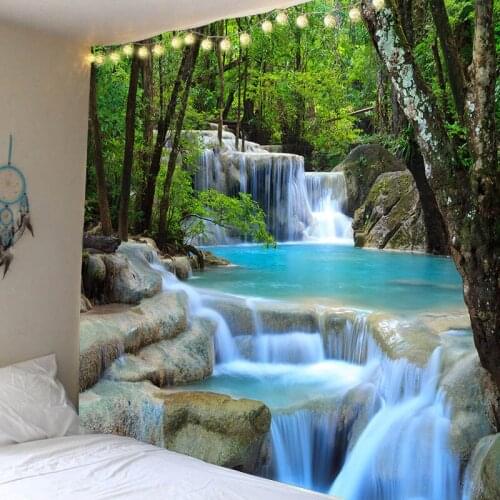 Ocean Large Wall Tapestry 3d Palm Tree Beach Printed Room Decor Hippie Tapestries Forest Waterfall Nature Art Boho Wall Blanket