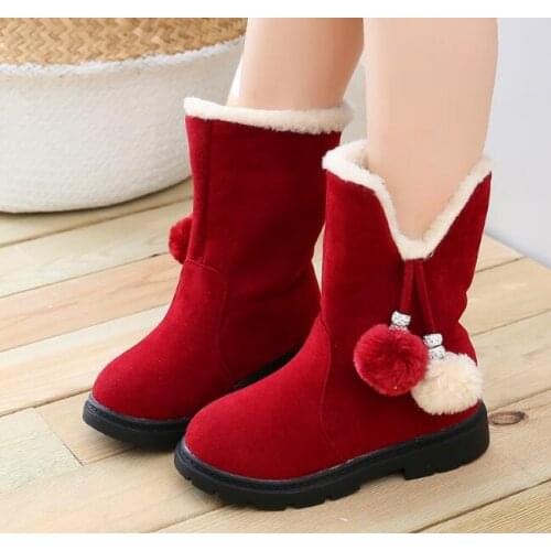 Wool ball cotton boots Autumn Winter Girls Boots Childrens Toddler Kids Warm Red Princess Snow Boot Baby fashion Shoes Girls