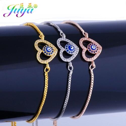 Ali Moda Fashion Paved Zircon Heart Greek Eye Evil Eye Connector Charm Adjustable Chains Women Charm Bracelets Christmas Gifts