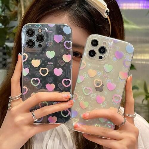 Fashion Laser Love Heart Shell Soft Silicon Phone case For iphone 7 8 Plus X XS XR MAX 11 Pro SE 2020 12 Pro Max Colorful Cover