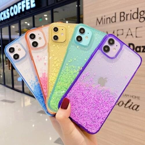 Gradient Clear Glitter Sequins Phone Case For iPhone XS 11 Pro Max XR X Soft Shining Bling Back Cover For iPhone 7 8 Plus XS Max
