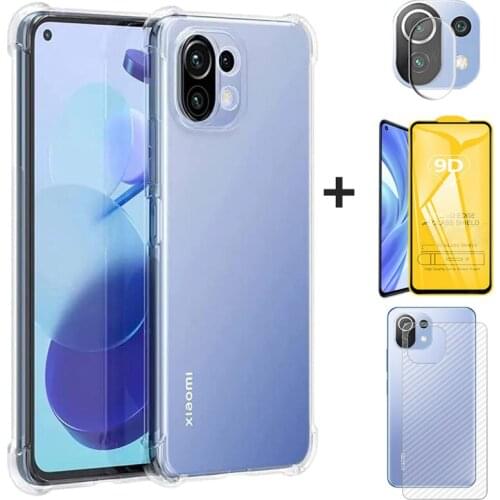 Case On Xioami Mi 11 Lite Phone Case + Glass Xiaomi Mi 11 Lite 4G/5G hoesje Transparent Back Cases Mi11 Lite Silicone Cover Xiaomi-11-Lite Funda Mi 11i Carcasa Xiami 11 lite coque Xiaomi mi 11lite Schockproof Case
