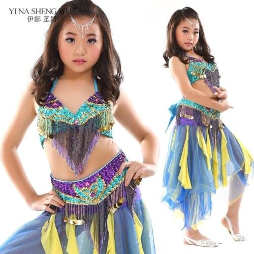 Bellydancing Clothes For Kids 2 Pieces Oriental Dance Costumes Bra Belt Suit Kid Belly Dance Costume Stage Performance Wear