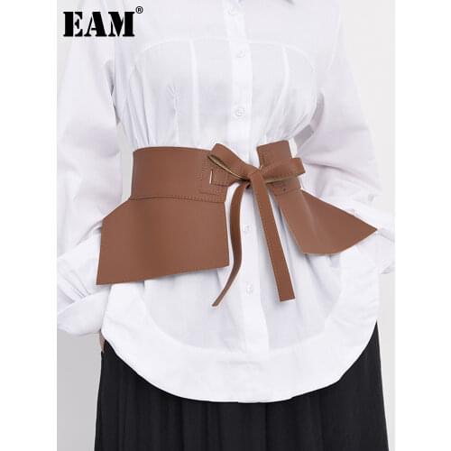 [EAM] Pu Leather Black Bandage Irregular Split Joint Wide Belt Personality Women New Fashion Tide All-match Spring 2021 JC60601