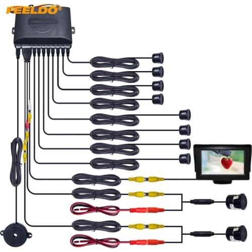 FEELDO 1Set Car 4.3" LCD Monitor 8-Sensor Radar 2pcs 18.5mm CCD Camera Dual Visual Rearview Video Parking Sensor System #AM1052