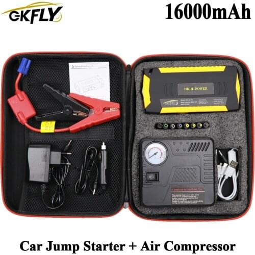 GKFLY 16000mAh Car Jump Starter+ Air Pump Compressor 12V Car Starting Device Power Bank Car Battery Booster Buster Cable