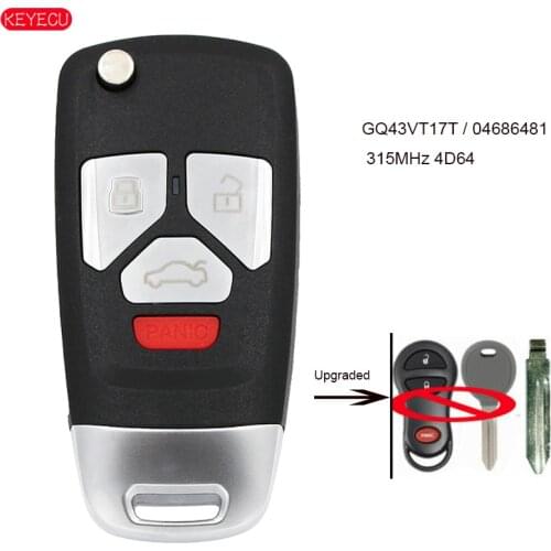 KEYECU Upgraded Flip Remote Key 315MHz 4D64 for Dodge Ram Durango 2004 2005 FCC: GQ43VT17T / 04686481