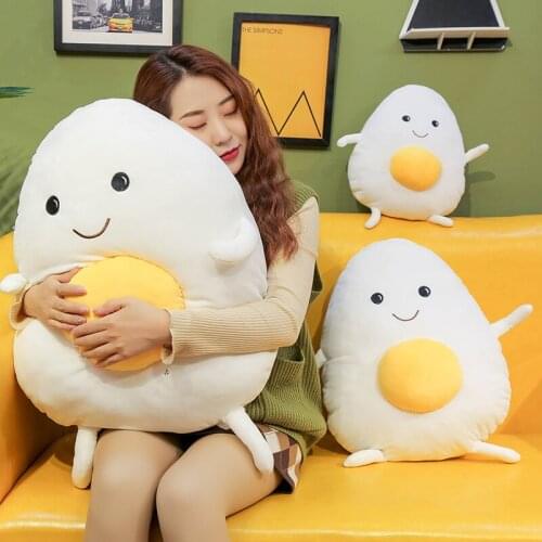 Lovely Plush Toys Kawaii Stuffed Egg Jun Doll Toy for Kids Girls Sleeping Bed Pillow Lifelike Fried Egg Toys Girlfriend Gift