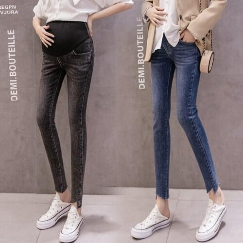 Fashion pregnant womens denim trousers spring and autumn models for pregnant womens belly lift feet pants to wear
