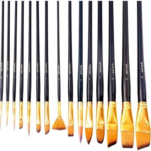 Mont Marte Art Paint Brushes Set Great for Watercolor, Acrylic, Oil -15 Different Sizes Nice Gift for Artists, Adults Kids Black