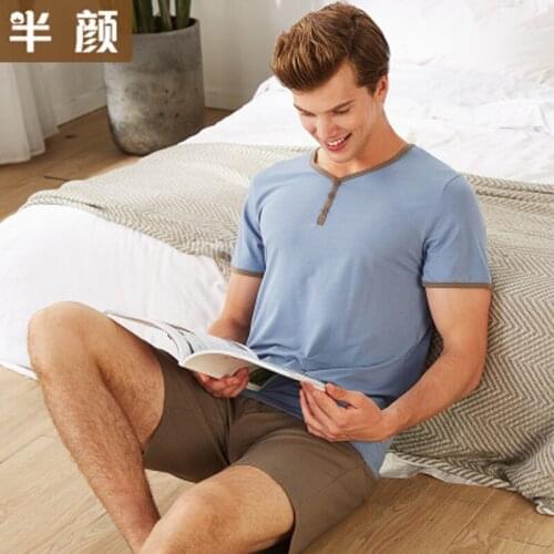Mens Pajamas Spring Autumn Short Sleeve Sleepwear Cotton Solid O-Neck Pajamas Men Lounge Pajama Sets Plus size L 3XL Sleep