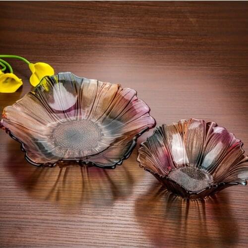 1Set Crystal glass fruit plate modern living room home candy plate set glass salad dried fruit plate Home wedding decoration
