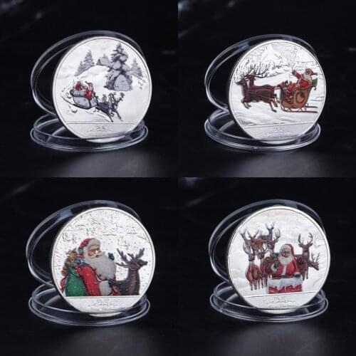 2021 New Colorful Christmas Commemorative Coins Santa Claus Elk Medal Xmas Collectible