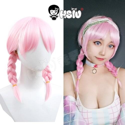 Blue Poison Cosplay Wig Game Arknights cosplay HSIU Special pink double ponytail short hair+Free Brand wig Cap