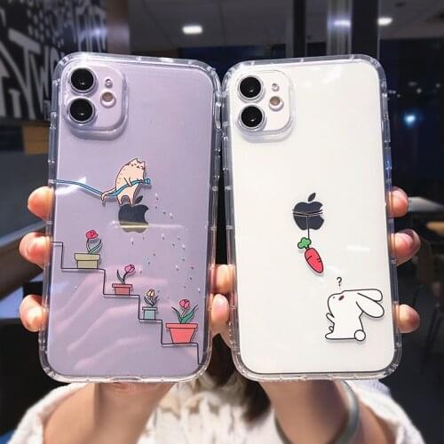 Cute Cartoon Animal Cat Rabbit Clear Phone Case for IPhone 12 Pro Max 11 X XR XS Max 7 8 Plus Funny Transparent Soft Back Cover