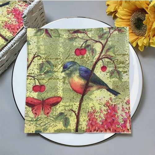 20Pcs/Bag Napkins Paper Butterfly Floral Birds Decoupage Napkin Paper Tissue for Xmas Wedding Decor Party Table Supplies F