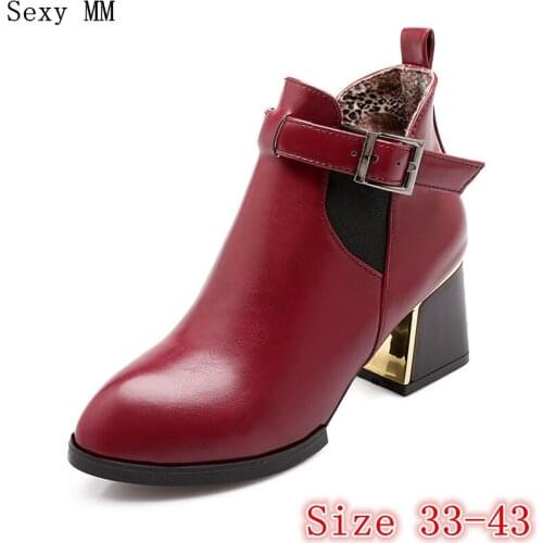 Spring Autumn Winter Women Ankle Boots Square High Heels Shoes Woman Short Boots High Quality Plus Size 33 - 40 41 42 43