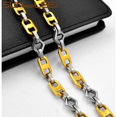 SUNNERLEES Fashion Jewelry Stainless Steel Necklace 8mm Geometric Link Chain Silver Color Gold Plated Men Women Gift SC139 N