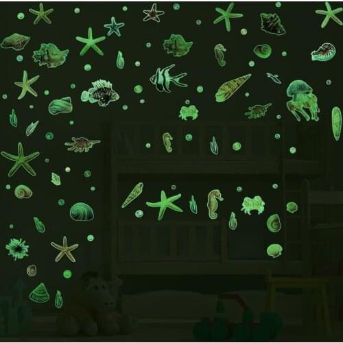 Marine Life World Element Luminous Wall Sticker Home Decor Living Room Wall Decal Kids Childrens Room Bedroom Cartoon Wallpaper