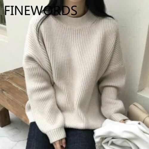 FINEWORDS New Vintage O Neck Long Sleeve Sweater Autumn Winter Loose Knitted Pullover Casual Korean Chic Style Knitting Sweaters