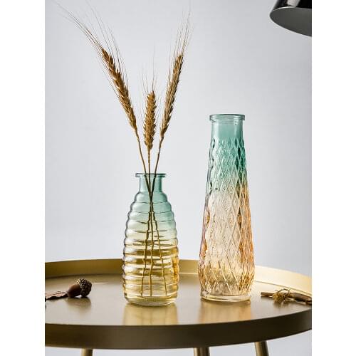 Embossed Colorful Glass Vase Color Transparent Glass European Style Antique Flower Vase Home Decoration Table Decoration
