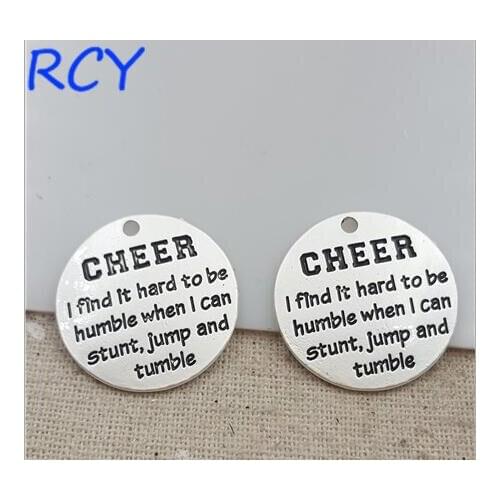 Top Quality 5 Pieces/lot 25mm Letter Printed cheer i find it hard to be humble when i can stunt charm round disc messsage charm