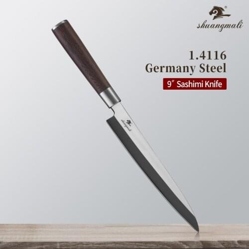 9Inch Japanese Chef Sashimi Salmon Knife 1.4116 Stainless Steel Kitchen Salmon Knives Yanagiba Slicing Fish Cleaver Salmon Knife