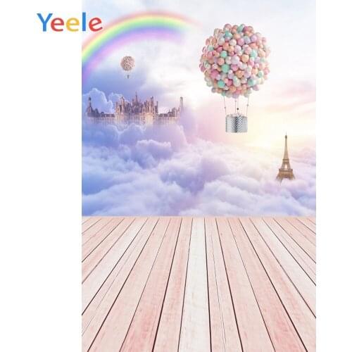 Fairytale Clouds Castle Balloons Wooden Floor Baby Portrait Photophone Photo Backdrop Photographic Backgrounds For Photo Studio