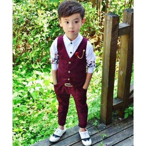 2019 Brand New 2 Unids Boys Spring Vest Formal Top Childrens Suits Wedding Groom Childrens Wedding red Suits V collar children