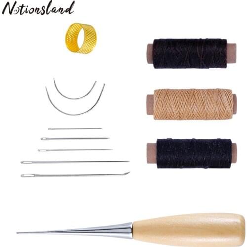 12pcs/Set Leather Craft Hand Tools Sewing Needles Wax line Punch Thimble Leather Craft Tool Kit DIY Sewing Supplies